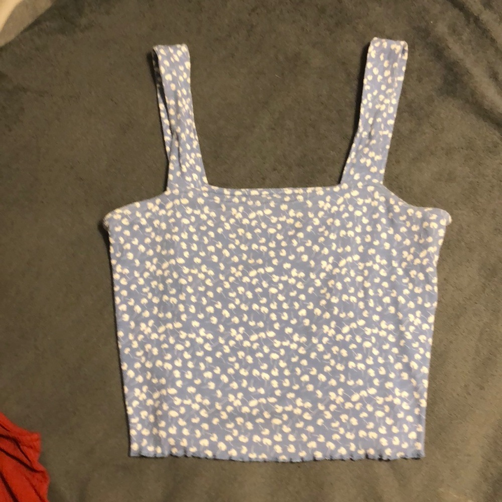 Blue and white floral tank top